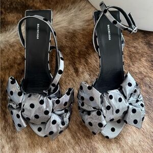 Balenciaga Metallic Heels with Black Polka Dots